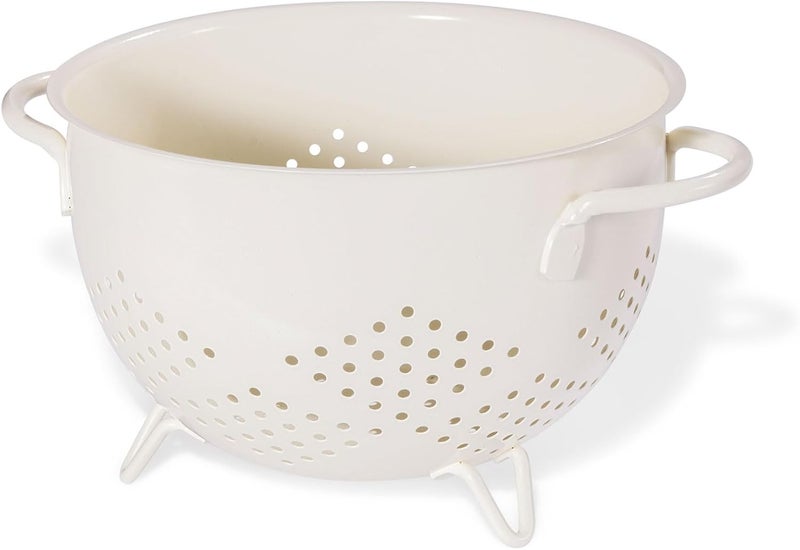 BeFare Metal Colander 5 Quart Powder Coated Self-draining Metal Strainer with Base,Kitchen Pasta Fruit Vegetable Basket with Double Handles (Cream) - Image 1